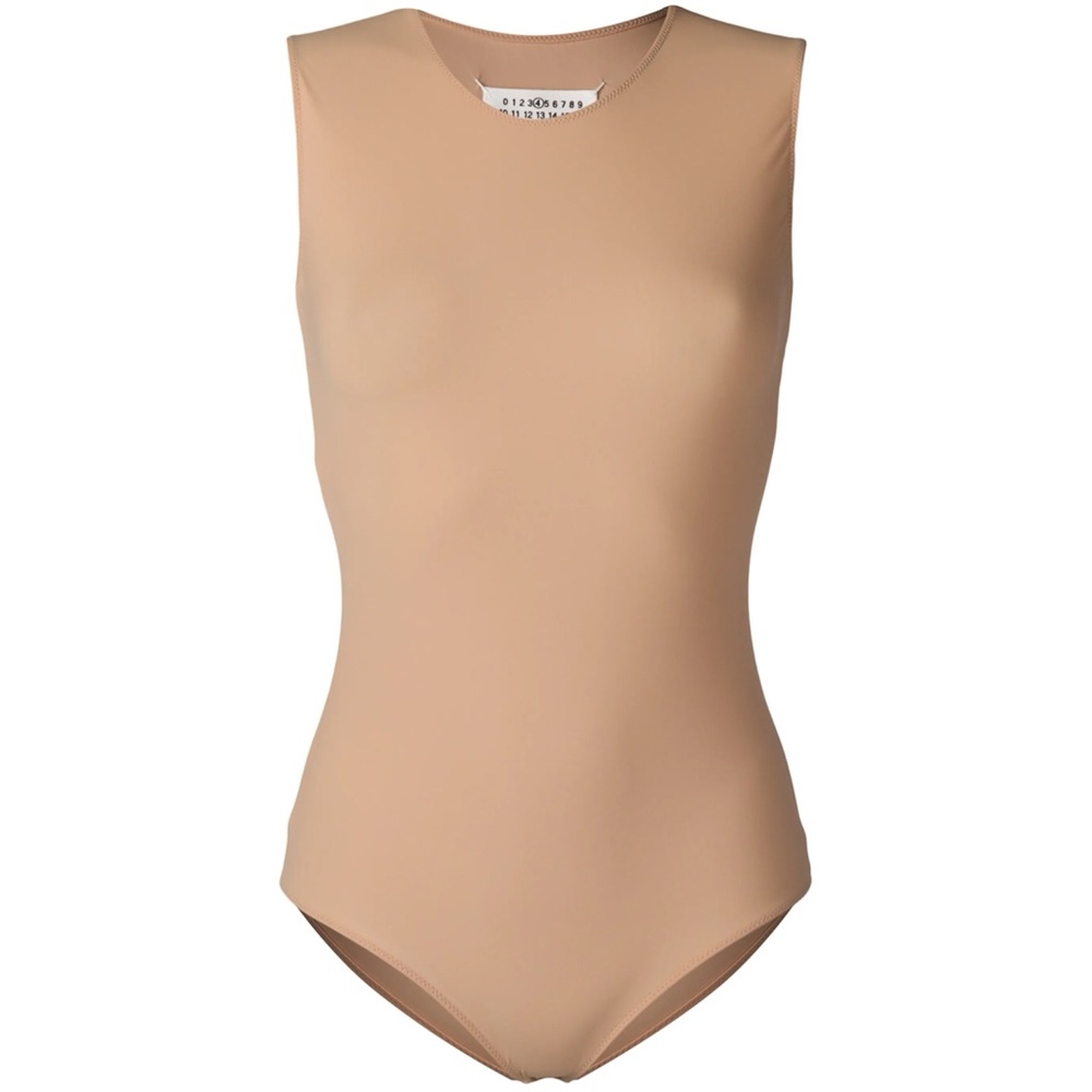 MAISON MARTIN MARGIELA BEIGE SLEEVELESS STRETCH JERSEY BODYSUIT 36 IT XS